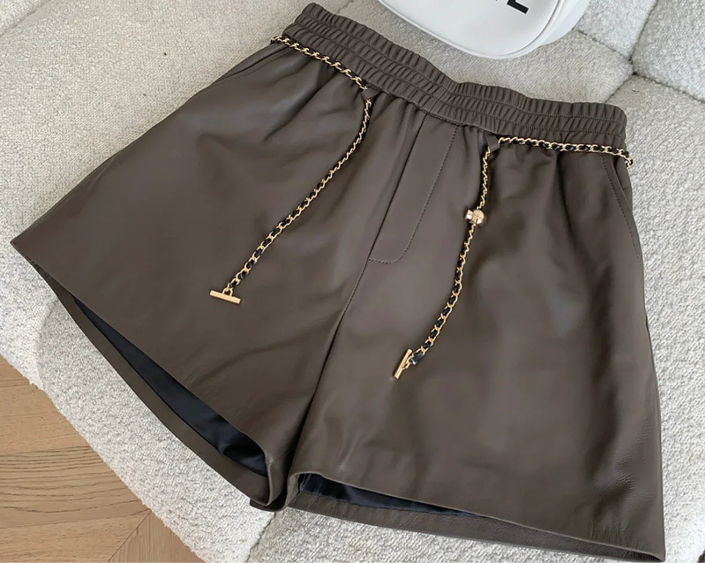 Women's High Waist Real Leather Shorts