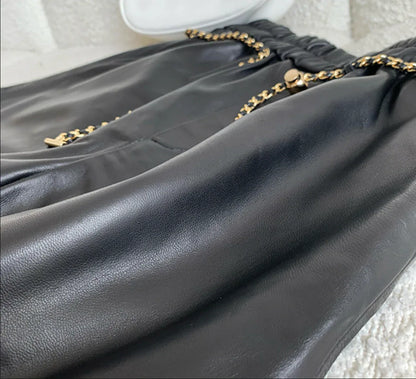 Women's High Waist Real Leather Shorts