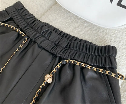 Women's High Waist Real Leather Shorts