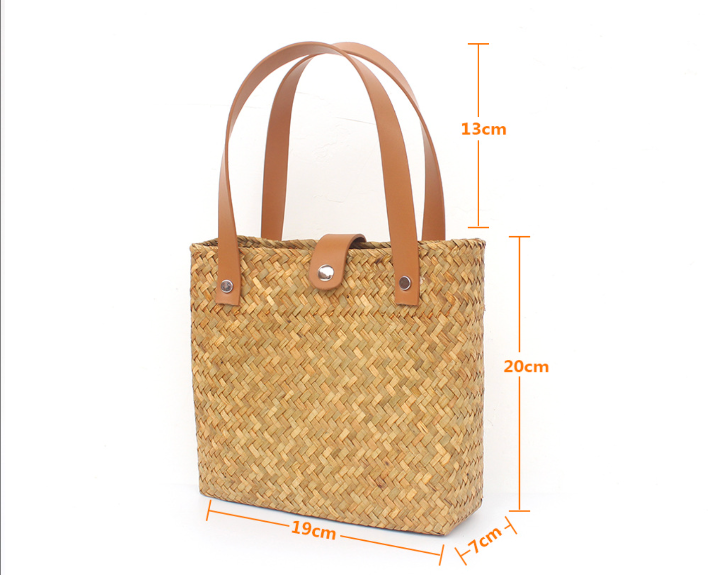 Nordic mini woven straw tote with leather handles
