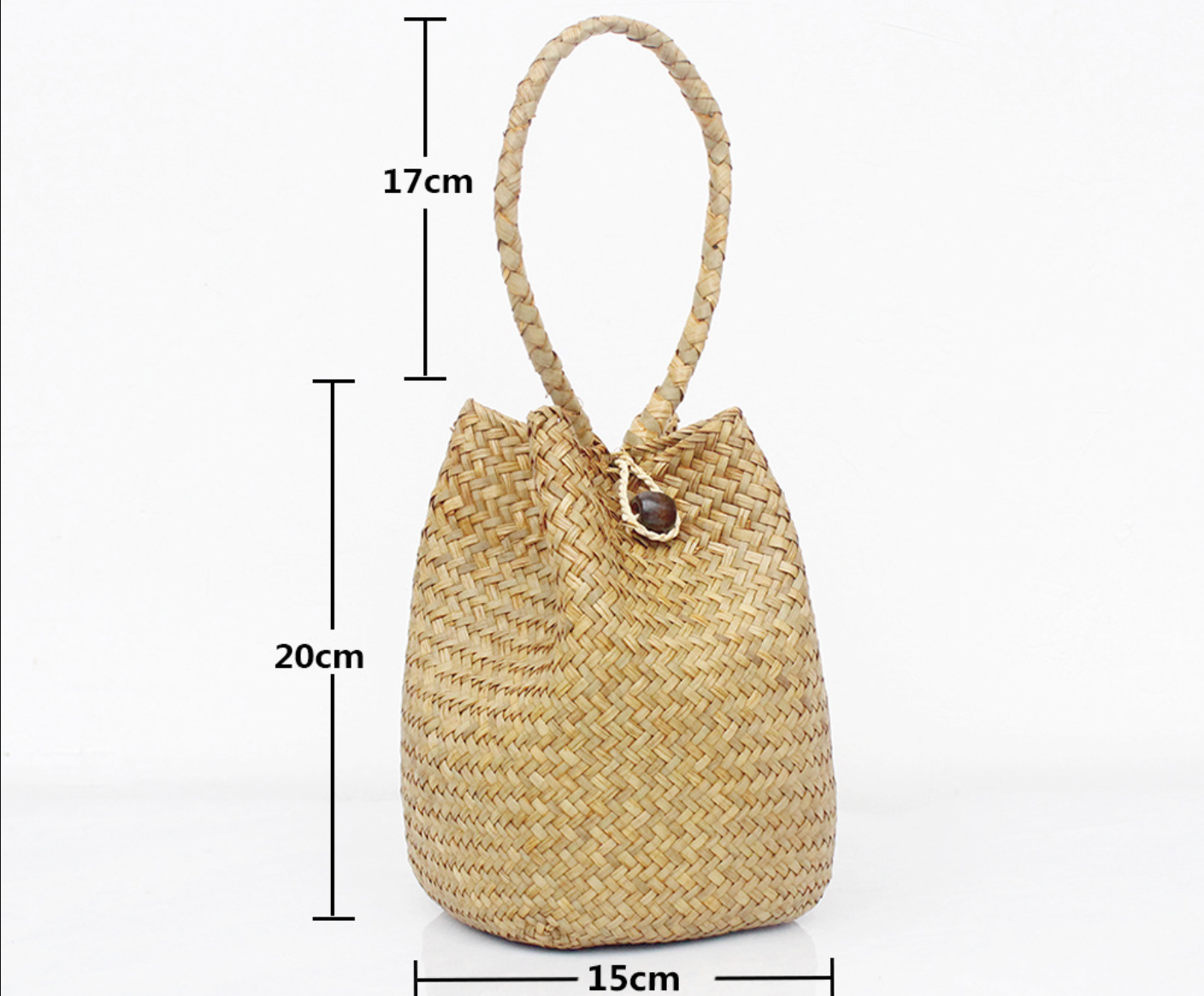 Straw bucket handbag with scarf handle for beach summer