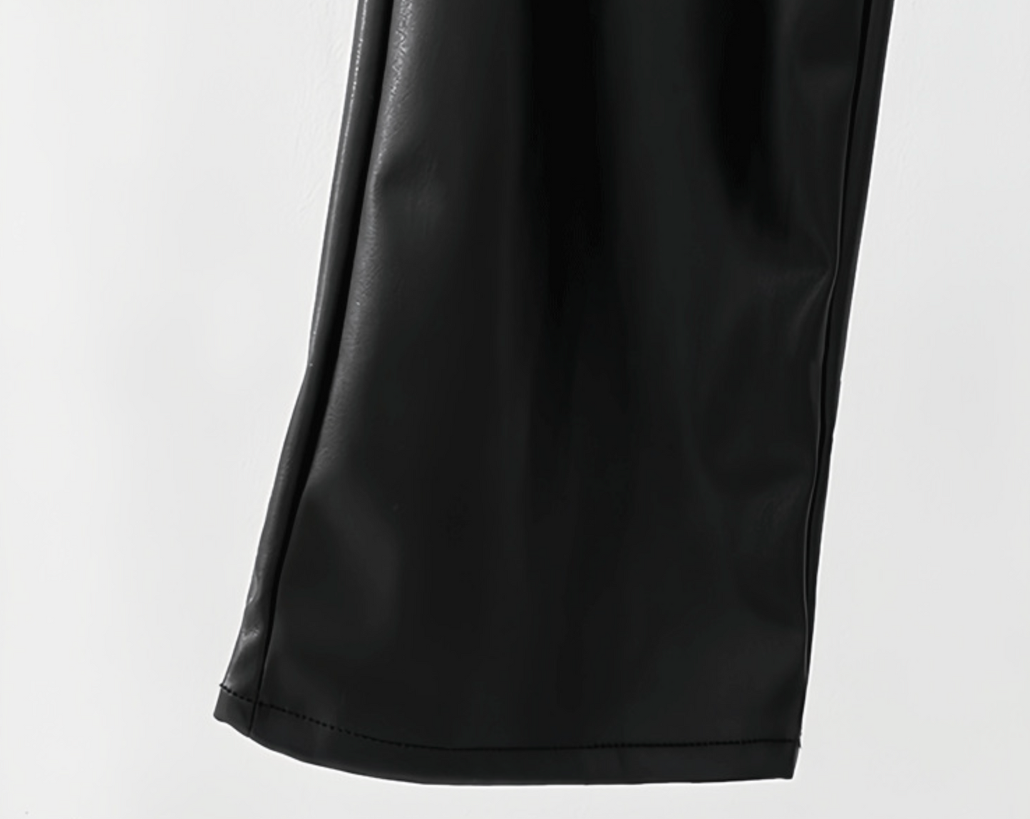 Black high waisted straight leg faux leather pants women