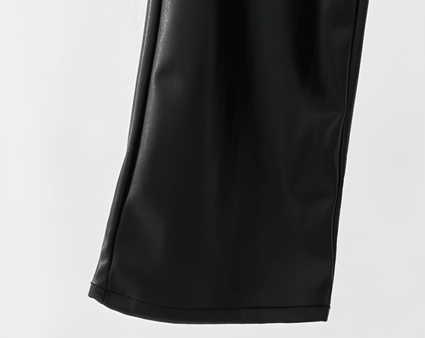 Black high waisted straight leg faux leather pants women