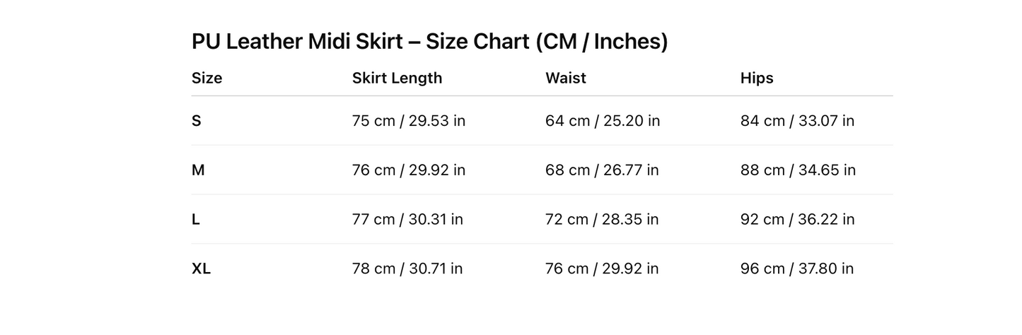 High waist pu leather midi skirt for women