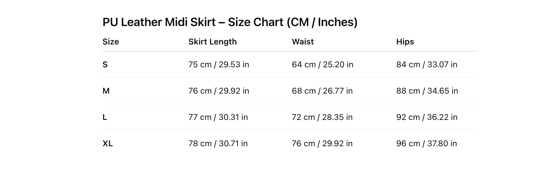 High waist pu leather midi skirt for women