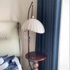 retro wood floor lamp with side shelf lighting