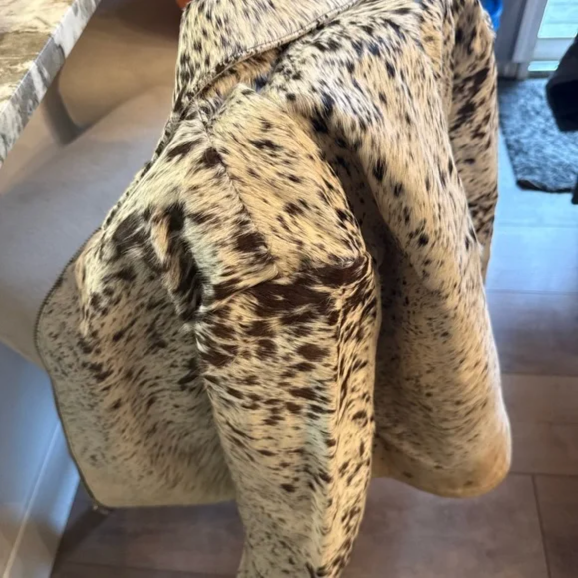 Women Cowhide Jacket Speckled Brown White