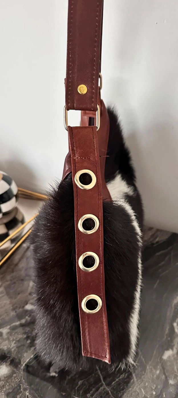 Hair on cowhide shoulder bag leather western purse