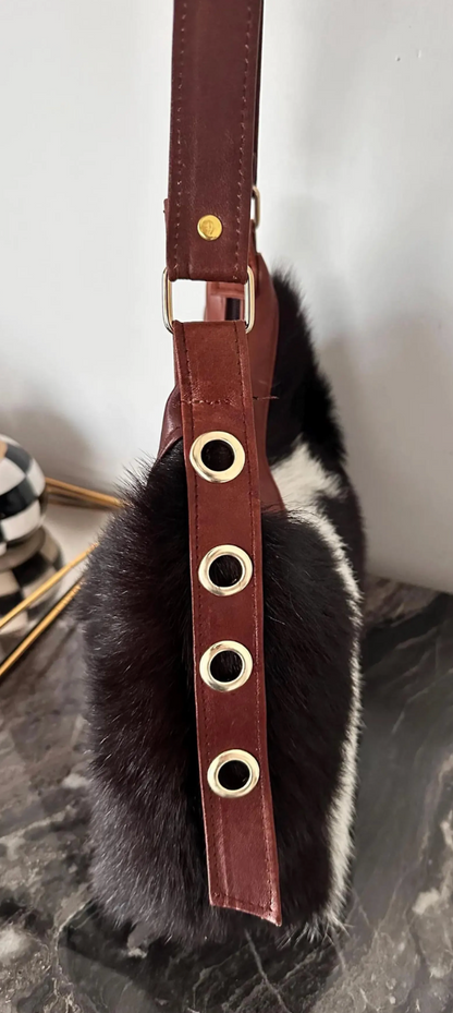 Hair on cowhide shoulder bag leather western purse