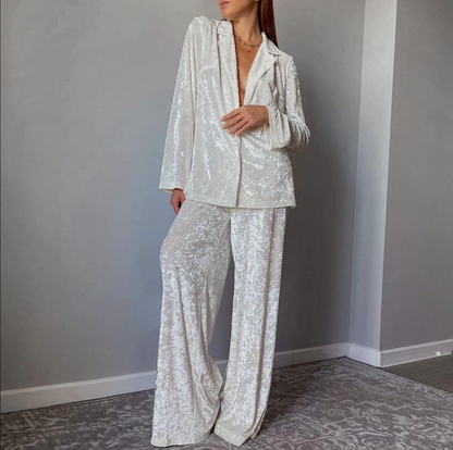 White velvet lounge set women two piece relaxed fit outfit