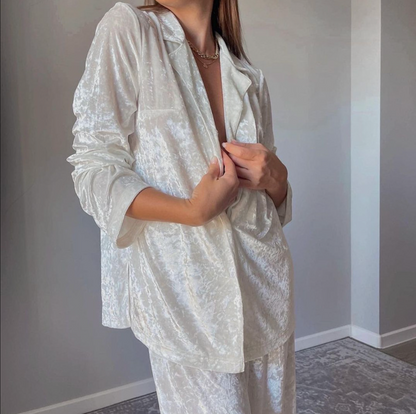 White velvet lounge set women two piece relaxed fit outfit