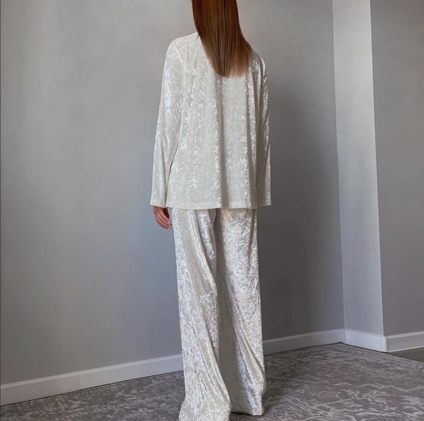 White velvet lounge set women two piece relaxed fit outfit