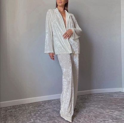White velvet lounge set women two piece relaxed fit outfit