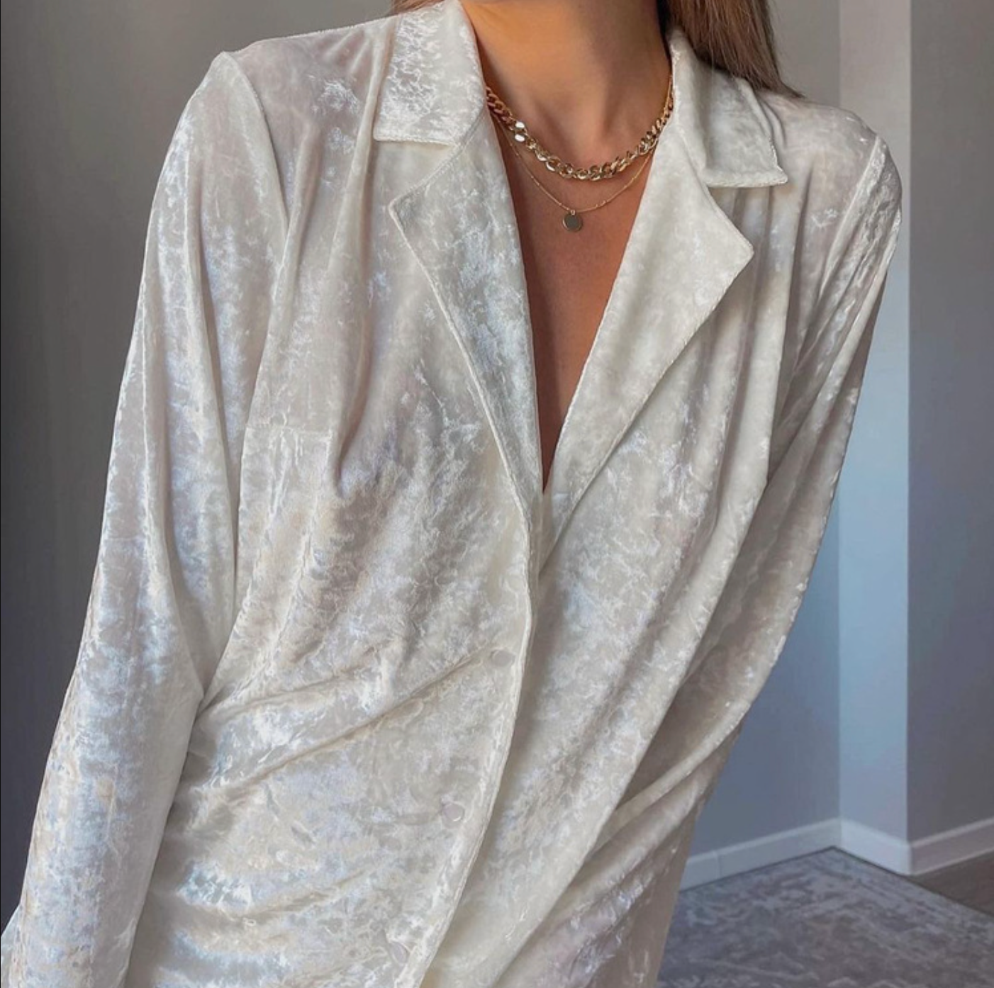 White velvet lounge set women two piece relaxed fit outfit