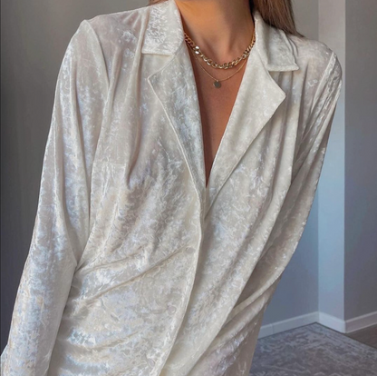 White velvet lounge set women two piece relaxed fit outfit