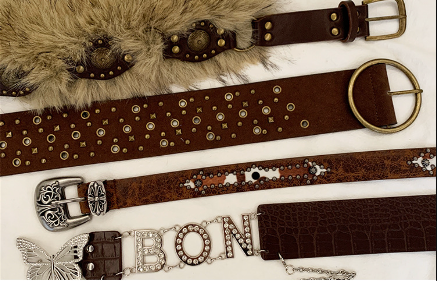 Retro western rivet belt women brown waist chain floral design