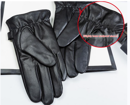 Men's leather gloves with windproof fleece lining