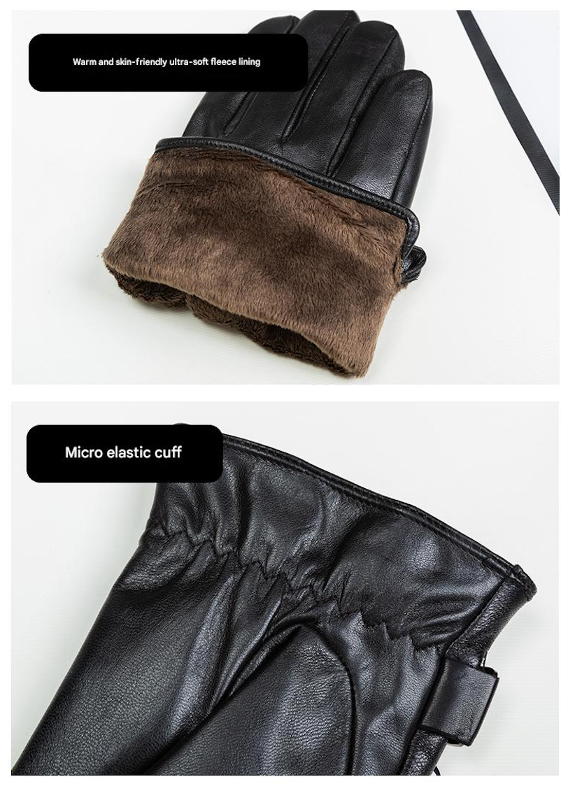 Men's leather gloves with windproof fleece lining