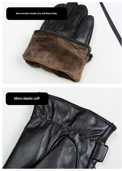Men's leather gloves with windproof fleece lining