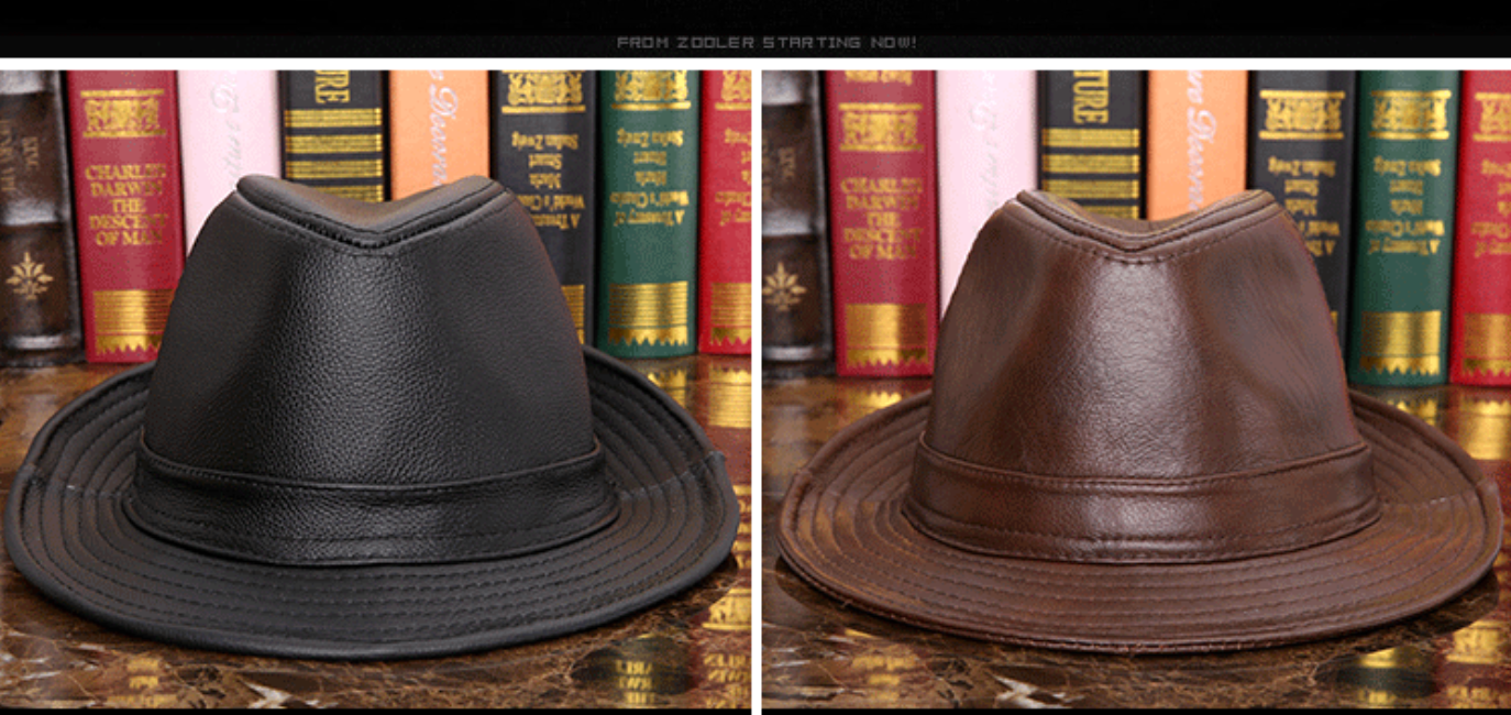 Leather jazz cap with adjustable captain style