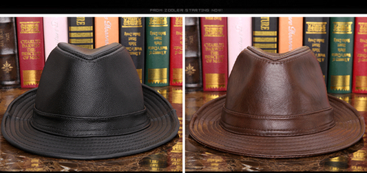 Leather jazz cap with adjustable captain style