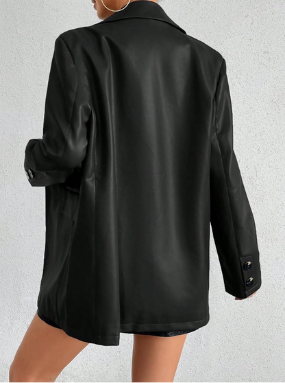 Womens leather coat with tailored button closure