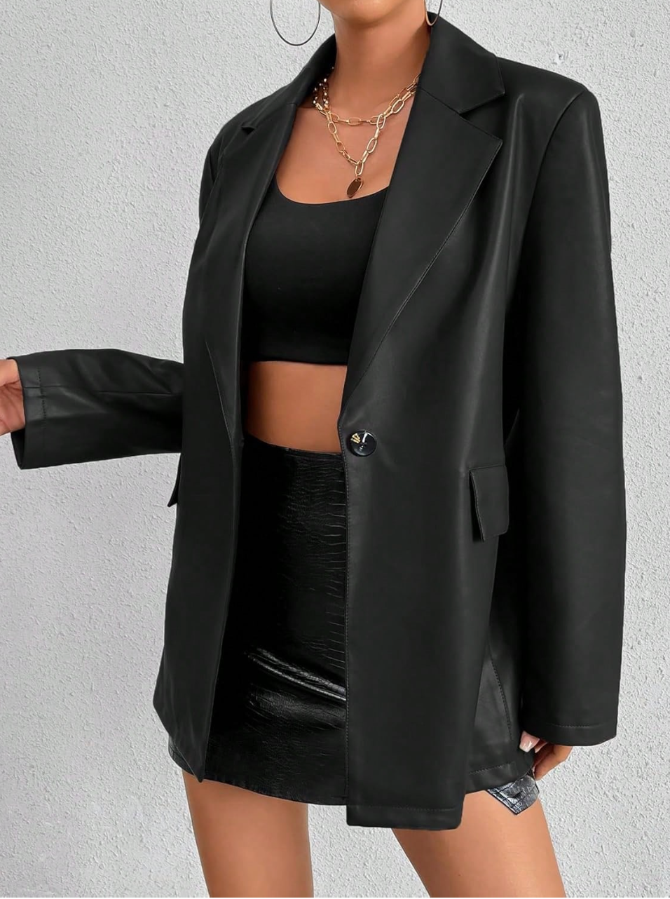 Womens leather coat with tailored button closure