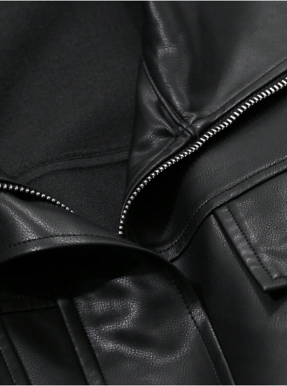 Oversized black leather jacket with drop shoulder