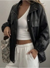 Oversized black leather jacket with drop shoulder