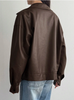 Brown leather jacket women oversized loose fit