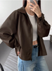 Brown leather jacket women oversized loose fit