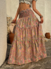 Smocked waist maxi skirt with tiered paisley print