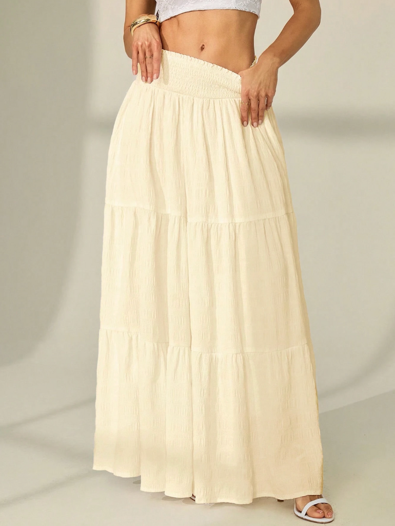 High waist maxi skirt with tiered ruffle hem