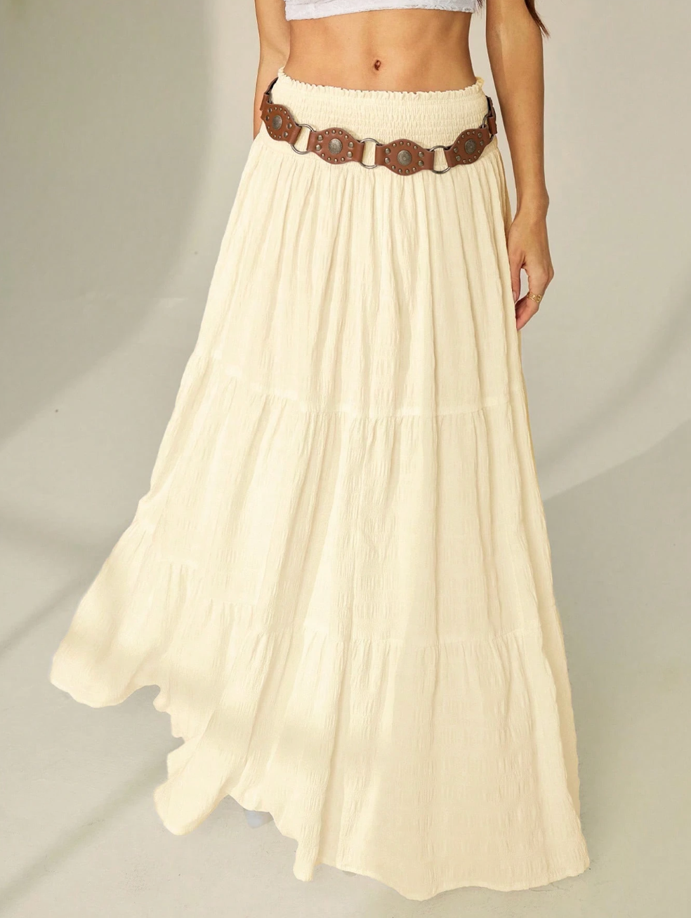 High waist maxi skirt with tiered ruffle hem
