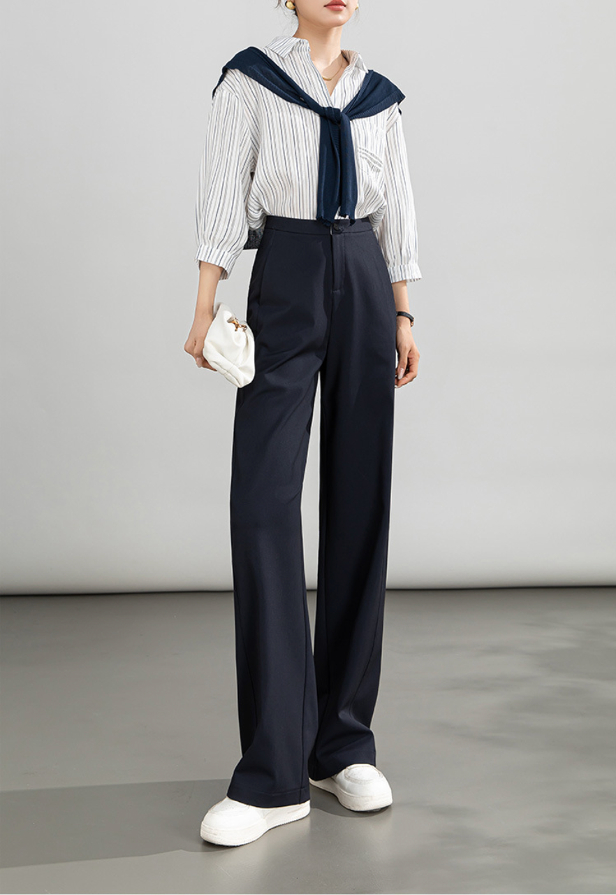 High-waisted casual pants for women with straight drape