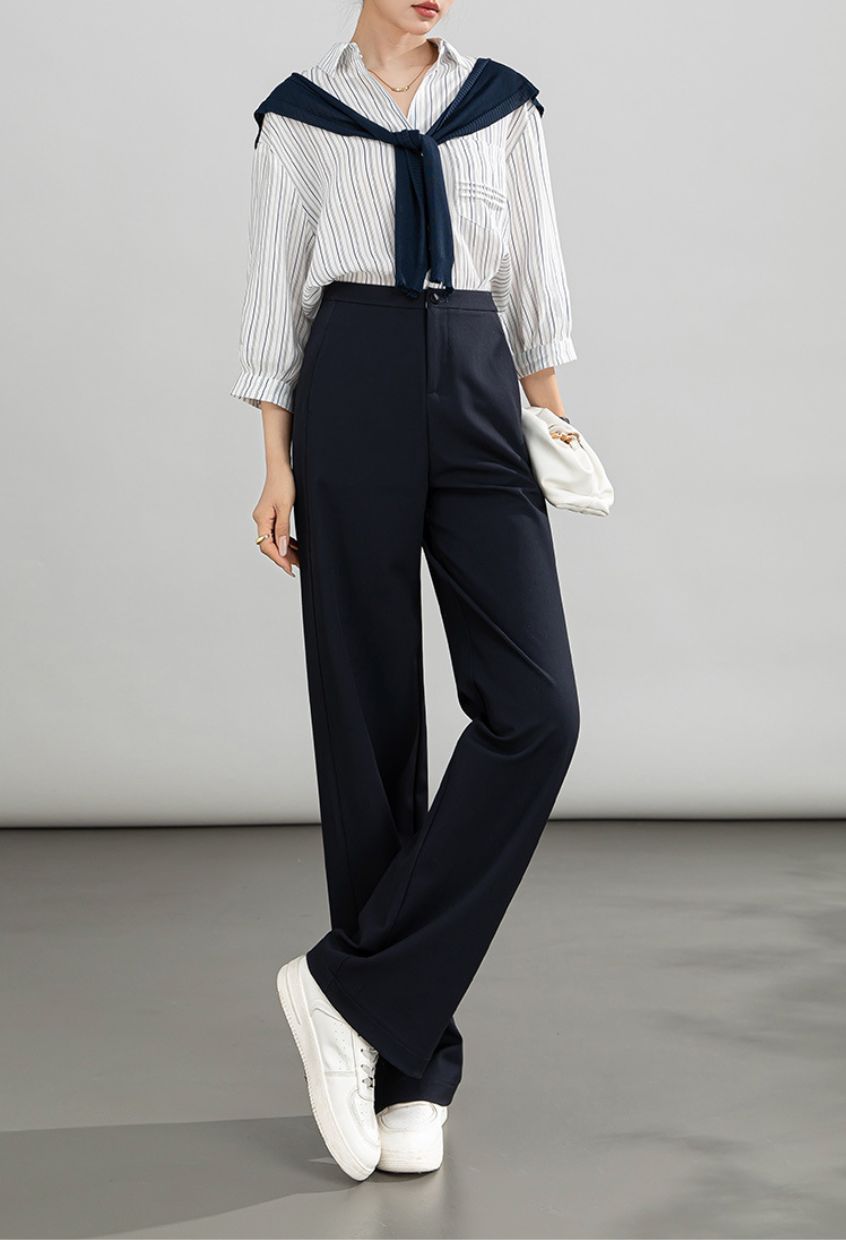 High-waisted casual pants for women with straight drape
