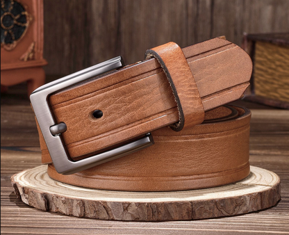 Leather belts for men with brushed buckle detail