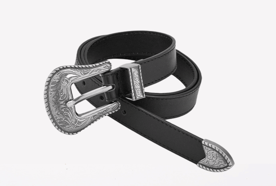 Leather belts for men with carved alloy buckle