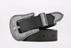 Leather belts for men with carved alloy buckle