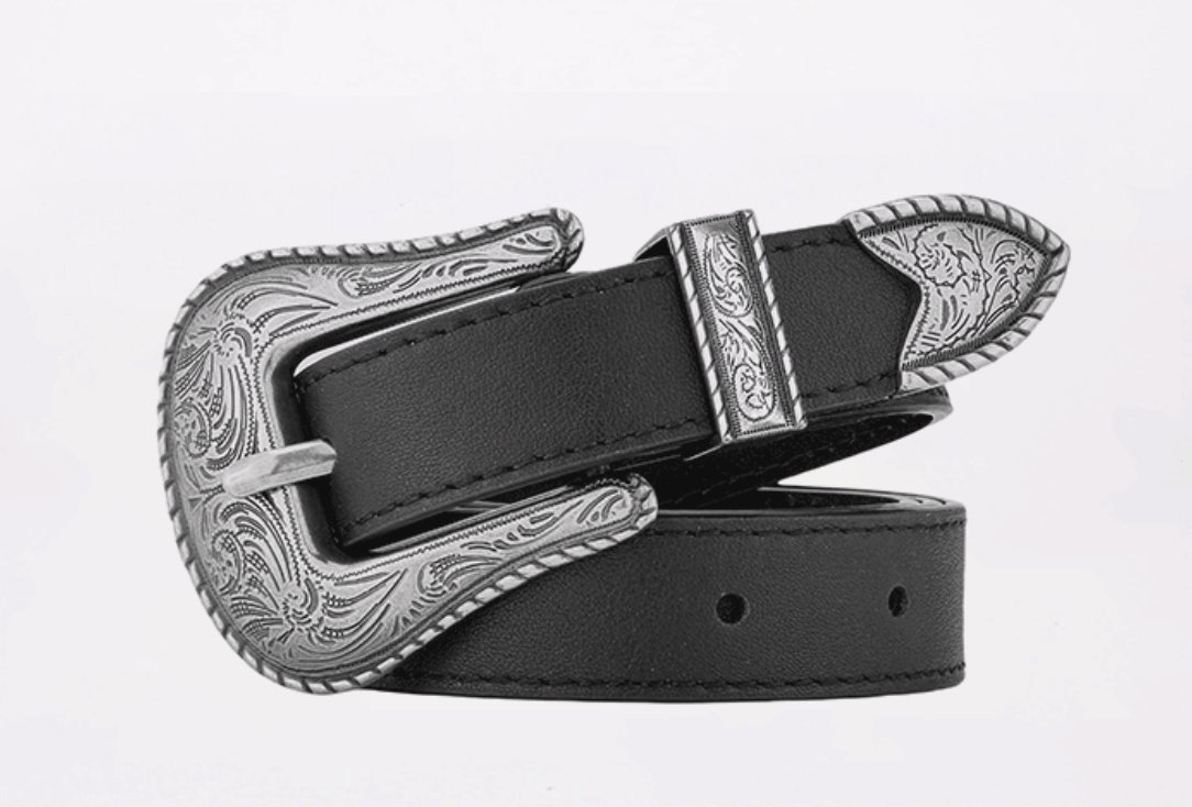 Leather belts for men with carved alloy buckle