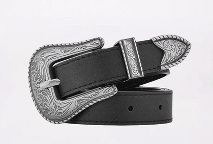 Leather belts for men with carved alloy buckle