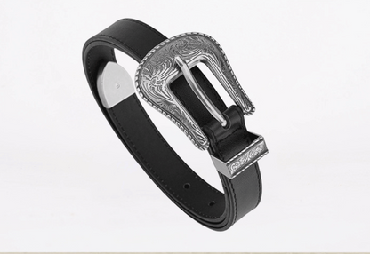 Leather belts for men with carved alloy buckle