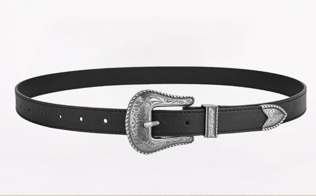 Leather belts for men with carved alloy buckle