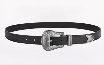 Leather belts for men with carved alloy buckle