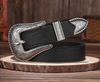 Leather belts for men with carved alloy buckle
