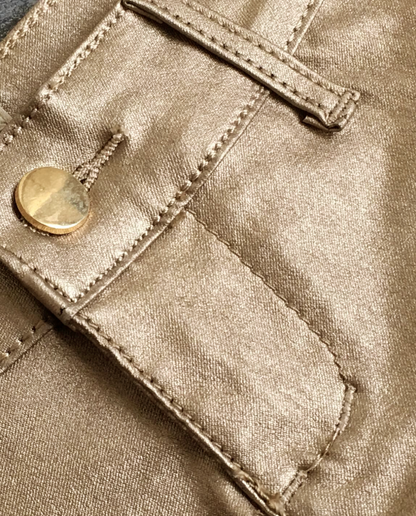 Gold shorts with low rise metallic faux leather fit