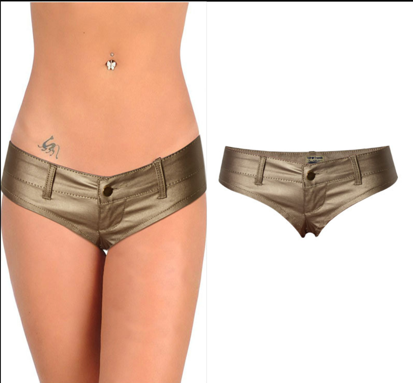 Gold shorts with low rise metallic faux leather fit