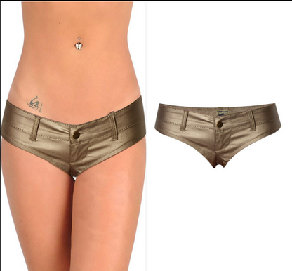 Gold shorts with low rise metallic faux leather fit