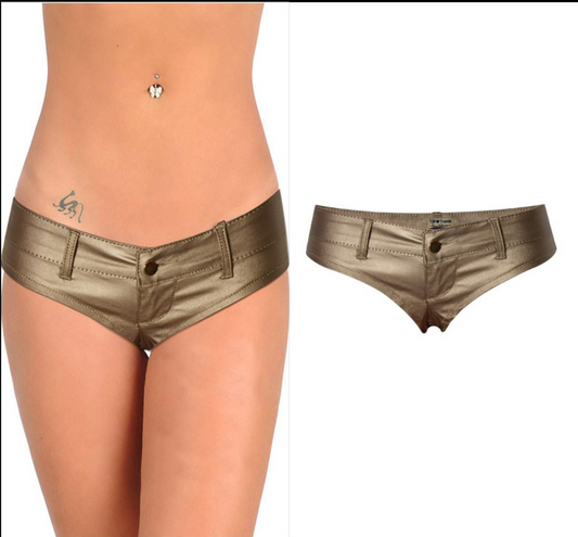 Gold shorts with low rise metallic faux leather fit