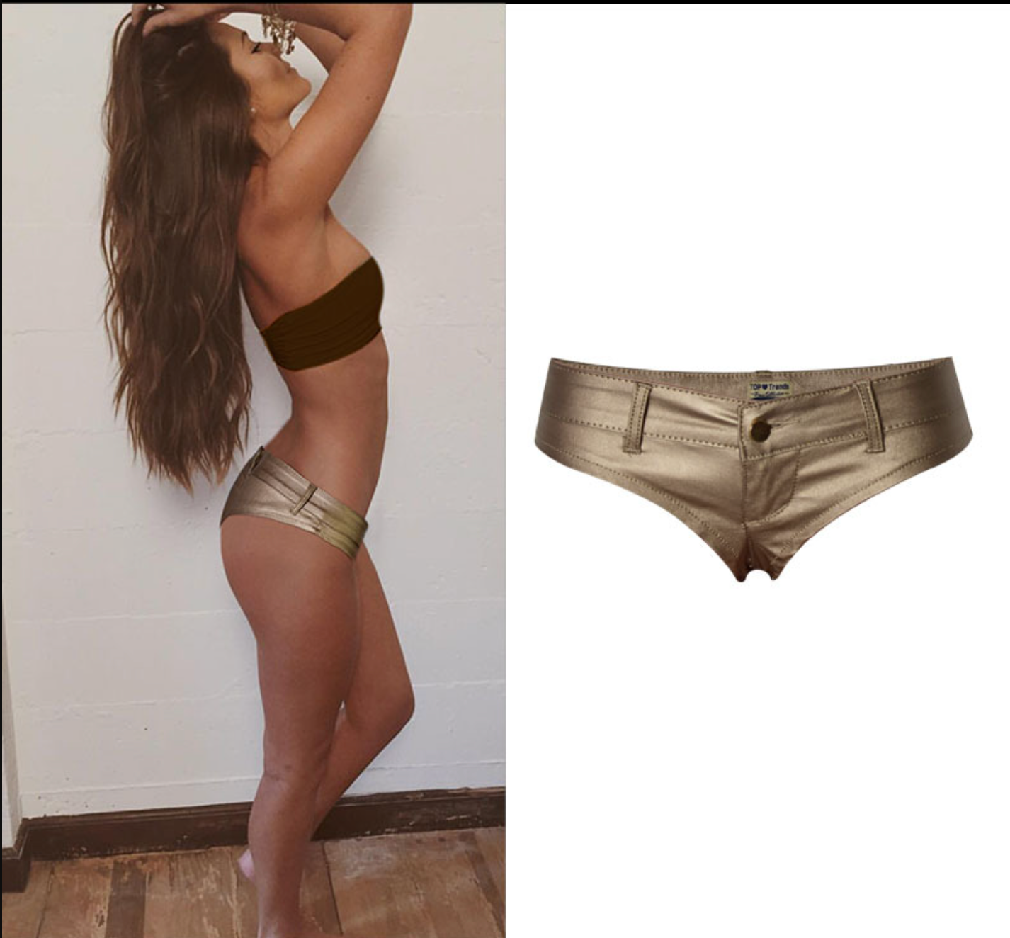 Gold shorts with low rise metallic faux leather fit